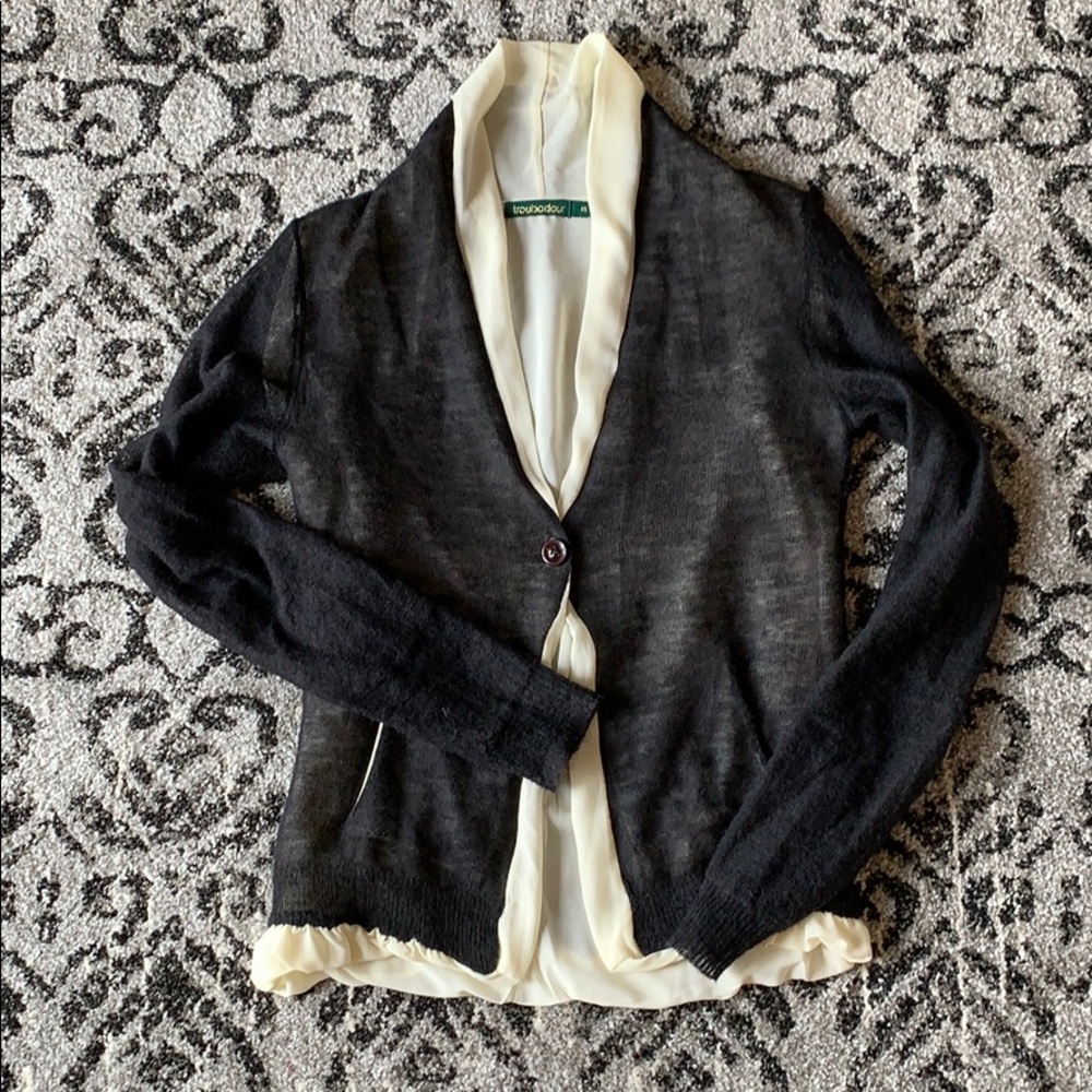 Gorgeous Anthropologie black ivory one button cardigan